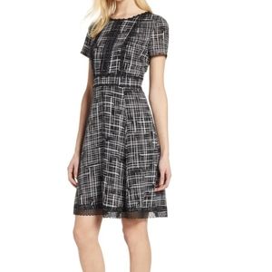 Lace Detail Fit & Flare Dress In Black/ White